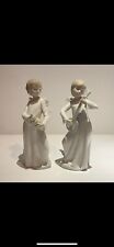 NAO By Lladro Hand Made Porcelain Angel With Butter Churn & Angel With Banjo picture