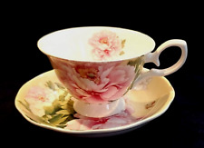 Stechcol Gracie Bone China Teacup & Saucer Peonies Butterfly Floral Coastline picture