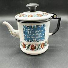VINTAGE SMALL ENAMEL COFFEE POT WITH SWEDISH QUOTE 