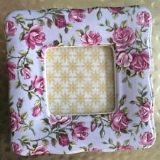 Vintage CARR 4” Square Photo Frame Ceramic Chintz Roses On Blue Holds 2x2 Photo picture
