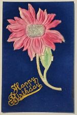 Silk Flower Applique Golden Birthday Velvet Postcard M24 picture