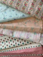 Vintage Cotton DOLL Clothing FABRIC Lot Floral Stripe Semi Sheer Dimity Pink Vtg picture