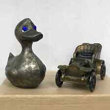 Vintage Still Coin Bank Lot of 2 Duck Blue Gemstone Eyes Old Fashioned Car picture