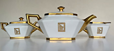 Antique Dated 1911 Limoges Art Deco Gold Gilded Teapot Sugar Creamer Set 5 pcs picture