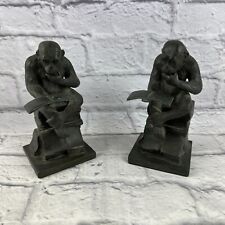 VINTAGE MONKEYS READING TWO BOOKENDS VINTAGE BRONZED LOOK. 7.5” TALL picture