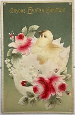 Postcard Joyous Easter Greeting ~ Embossed Chick & Roses picture