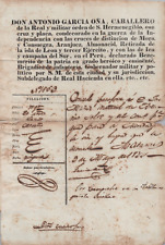 ANTIQUE 1844 CUBA SPANISH GOVERNOR ANTONIO GARCIA ONA SIGNED DOCUMENT AUTOGRAPH picture