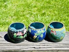 Vintage Small Cloisonné Cups Set Of 3 CHINA Floral For Tea, Toothpick, Matches ? picture