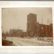 c1880s Unknown Church Fire Ruins Cabinet Card Real Photo Horse Carriage Road B15 picture