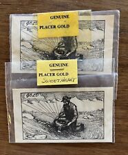 2 Genuine Hand Panned Placer Gold Flake Specimens on Cards Geodek, Inc. 1980 picture