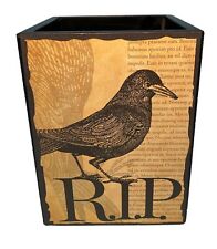 RIP Black Crow Raven Bird Pencil Brush Holder Storage Container Primitive Poe picture