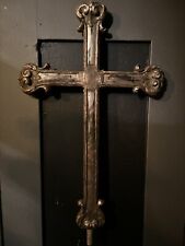 Antique Large Religious Wooden Silver Gilded Cross Church  picture