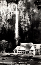 c1940s RPPC Multnomah Lodge & Beautiful Waterfall Columbia River Hwy Postcard picture