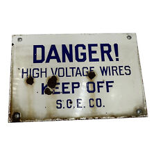 Danger Sign Porcelain 2 Sided C1950 High Voltage Keep Off California Electric Co picture