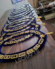 Masonic Blue Lodge Gold Officer Chain Collars With Jewels Set of 12 PCS picture