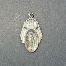Miraculous Medal Jesus~ Sacred Heart above Mary~ Silver Plate~ ANTIQUE picture