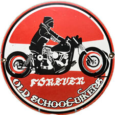 VINTAGE OLD SCHOOL BIKERS PORCELAIN SIGN BMW HARLEY DAVIDSON INDIAN MOTORCYCLES picture