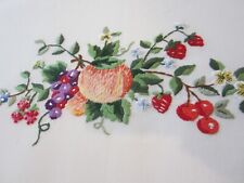 Vintage Hand Embroidered Tablecloth Fruits Berries Flowers 68 x 54 Exceptional picture