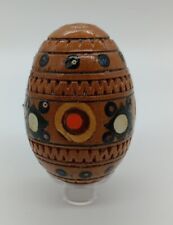 Handpainted Carved Wood Wooden Easter Egg Folk Pysanka Art Beaded Inlay picture