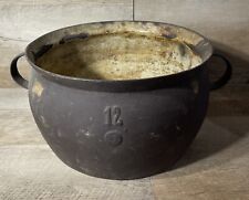 Antique Cast Iron Kettle Cauldron Double Handles 11” Opening Flat Bottom picture