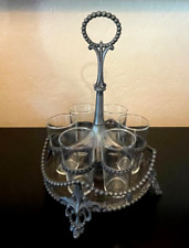 Antique Victorian Ornate Revolving Cordial Shot Beverage Server with Six Glasses picture