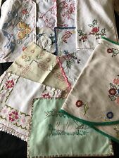 Job Lot Pretty 10 Vintage French Teatime Hand Embroidered Table Cloths c1940/50s picture