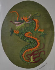 Vintage Dragon Embroidery Needlework on Silk?/Fabric -Signed 1990 11X14 Art picture