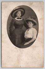 RPPC Two Pretty Edwardian Ladies Large Hats Nice Figures Dress Postcard Q27 picture