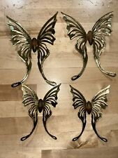 4 ANTIQUE BUTTERFLY BRASS BRONZE TONE METAL WOOD CLIP-ON ORNAMENTS Wall Decor picture