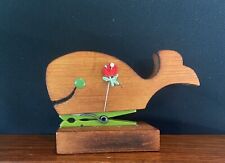 Wood Whale Rustic Vintage Recipe Card Clip Clothespin Folk Art Green Cute picture