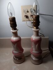 Vintage matching pair lily pink and white Aladdin dresser boudoir lamps picture
