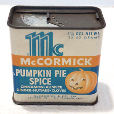 Vtg McCormick PUMPKIN PIE SPICE Tin Halloween Jack-O-Lantern Sealed -  picture