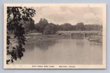 City Park & Lake Bridge w Advertisements BELTON Texas Antique Albertype ~1920s picture