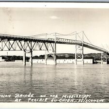 c1950s Mississippi River Suspension Bridge RPPC Prairie Du Chien & Marquette A74 picture