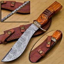 High-End Handmade Damascus Steel Mosaic Bowie Knife Hunting Knife Wood Handle picture