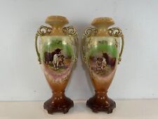 Antique Pair of Porcelain Handled Vases with Cattle Cow Decorations picture