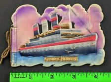 Vintage German Happy New Year Gelukkig Holiday Celluloid Cover Steam Ship Card picture