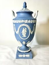 Wedgwood Blue Jasperware Campagna Lidded Urn Pedestal Vase RARE BEAUTY picture