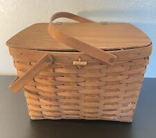 Vintage Longaberger 1989 Large Picnic Treat Handwoven Basket with Lid Leather picture