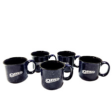 Set of 5 Cobalt Blue and White Oreo Cookie Ceramic Coffee Mugs 14 oz Enamel Look picture