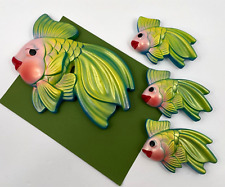 Vintage 1971 Miller Studio set of 4 Chalkware Fish Mom and Babies Retro Wall MCM picture