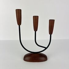 Teak Candle Holder Iron Danish Candlestick Mid Century 7in picture