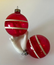 Vintage Early Shiny Brite Unsilvered Red White Striped Glass Ball Ornaments picture
