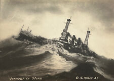 WWI RPPC Uss ￼Vermont In Storm￼ Navy ￼￼Battleship￼￼￼ World War 1 postcard Photo picture