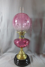 ORIGINAL ANTIQUE BRASS & CRANBERRY GLASS OIL LAMP  WITH ORIGINAL CRANBERRY SHADE picture