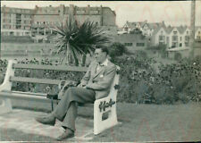 1954 Cornwall Bude man on Bench Original 3.3x2.2