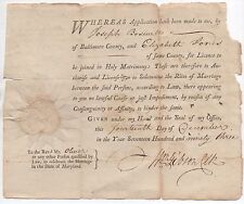 Rare 1793 Marriage License from Baltimore  Maryland for Joseph Boswell picture