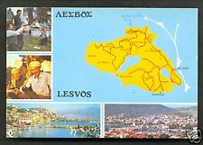 Map postcard Lesvos Lesbos Greece with stamp picture