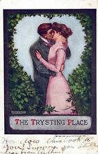 The Trysting Place Posted Lovers Lane Kissing Vintage Divided Back Post Card picture