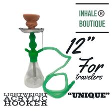 Lightweight Acrylic Hookah Set “UNIQUE” GREEN 12” /Traveler Size / Unglazed Bowl picture